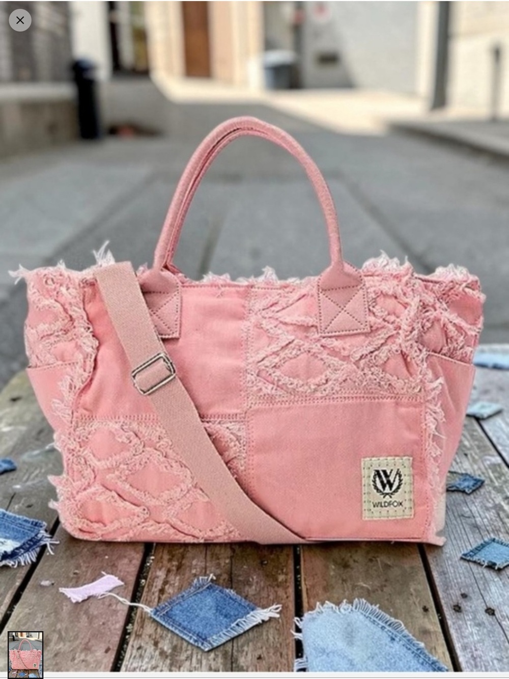 Wildfox Blush Pink Frayed Canvas Tote with Adjustable Strap